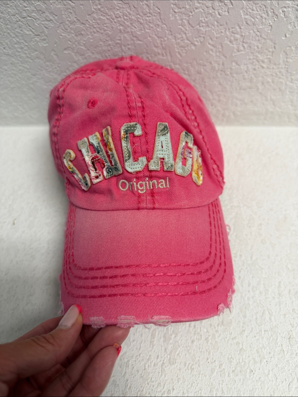 Chicago Original Pink distressed Embroidered Baseball Cap NEW Woman’s
